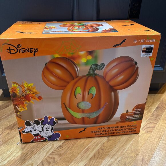 NWT Disney Mickey Pumpkin Light-Up Halloween Decoration with Music – Orange - Picture 1 of 6